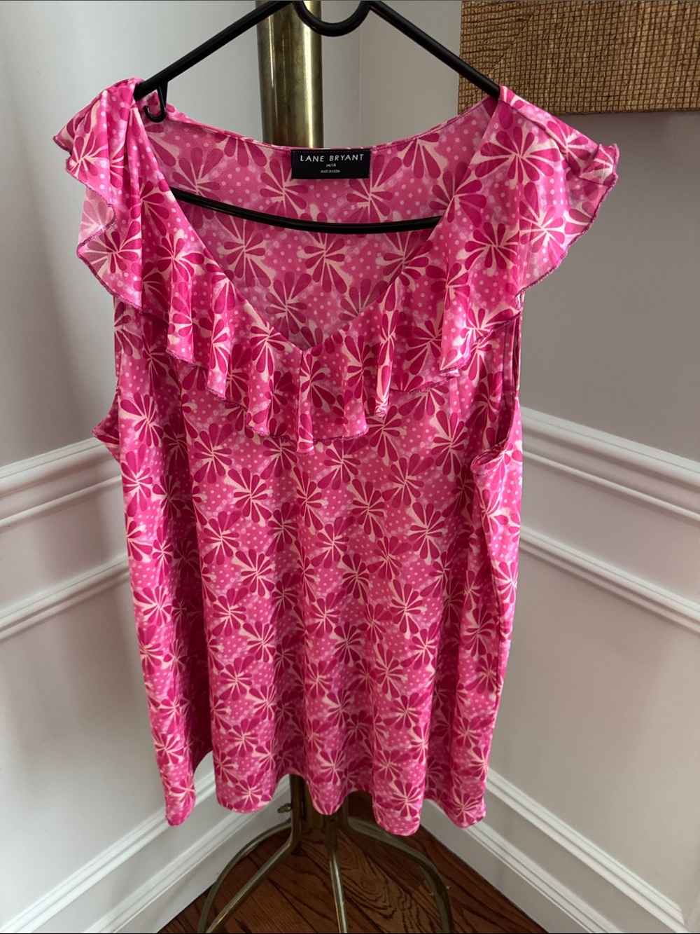 Lane Bryant Pink Floral Ruffle V-Neck Camisole